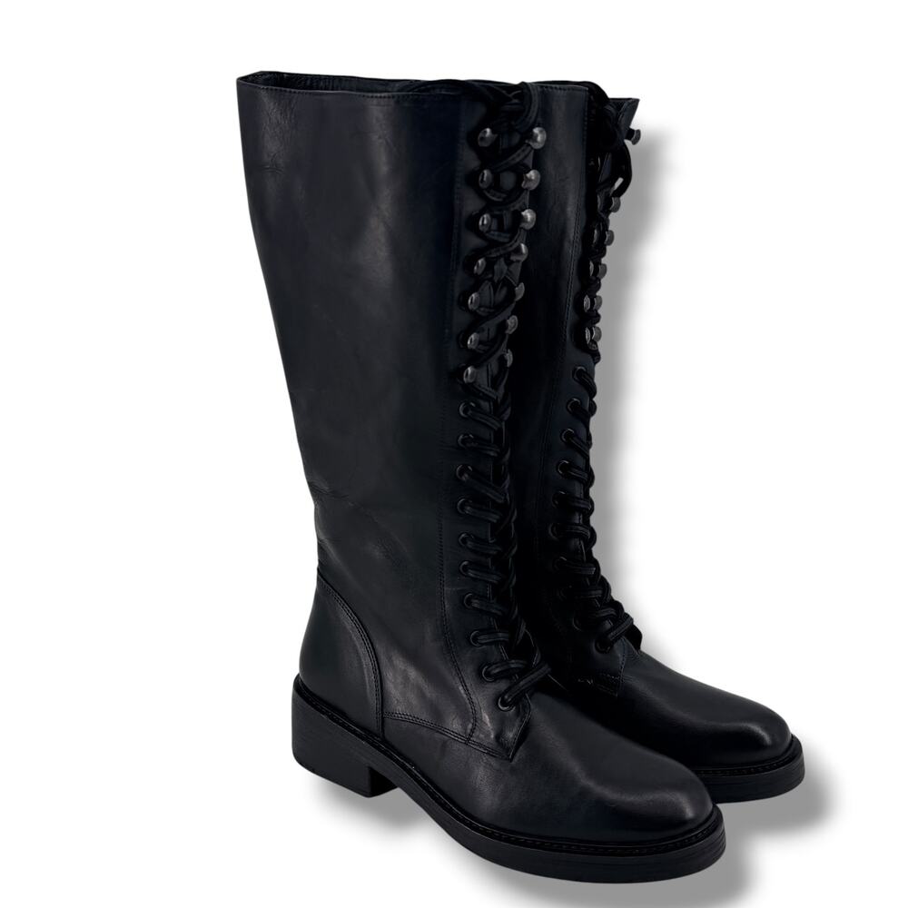 Vintage Foundry Co Womens Sadelle Tall Lace Zip Up Boots Size 9 Black Leather